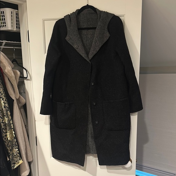 Eileen FisherBlack and Gray Hooded Wool Coat - Picture 1 of 1